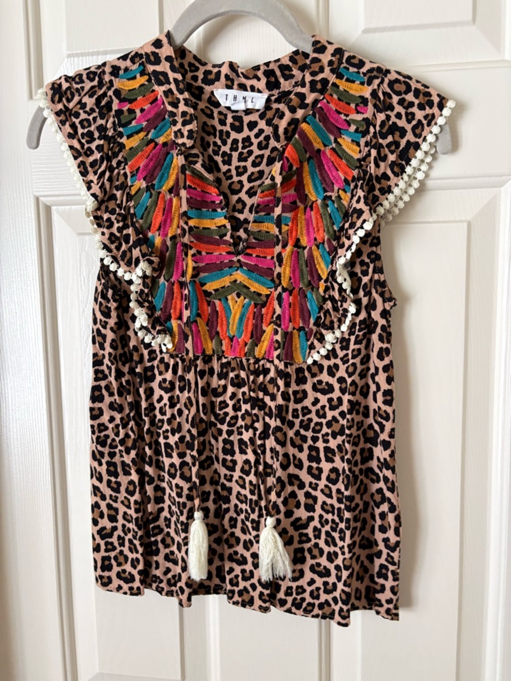 THML Leopard Print Sleeveless Top with Multicolor Embroidery
